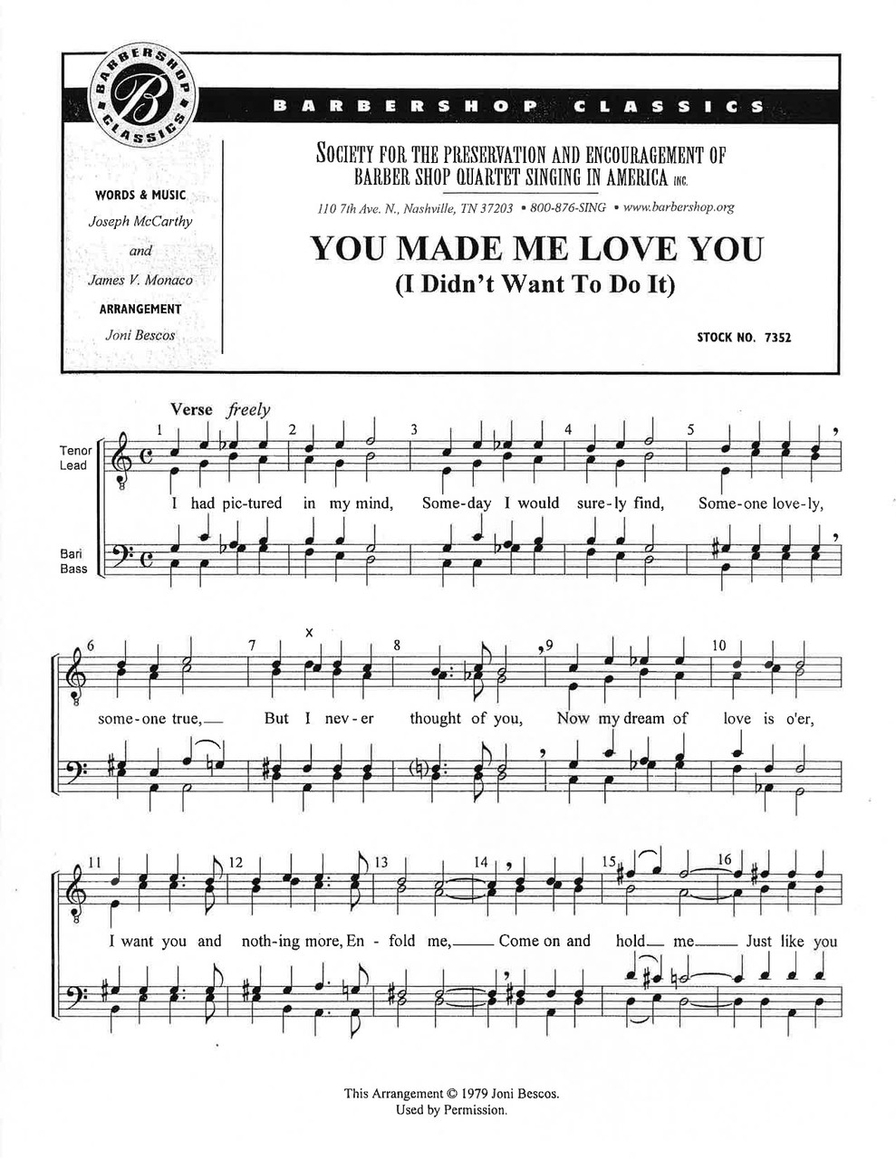 You Made Me Love You  (I Didn't Want To Do It) (TTBB) (arr. Bescos)