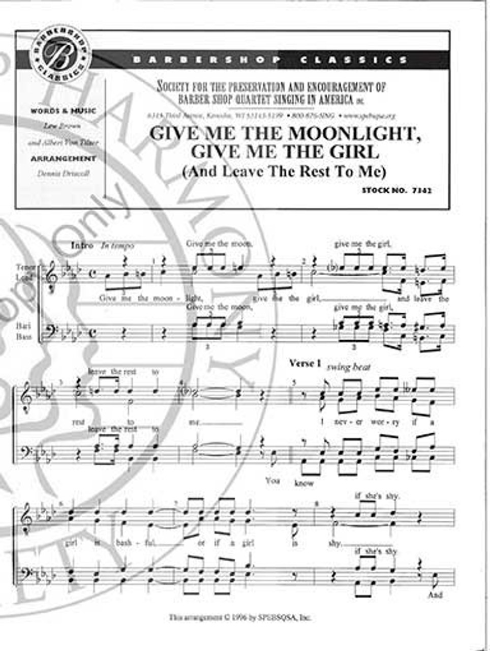 Give Me The Moonlight, Give Me The Girl (TTBB) (arr. Driscoll)