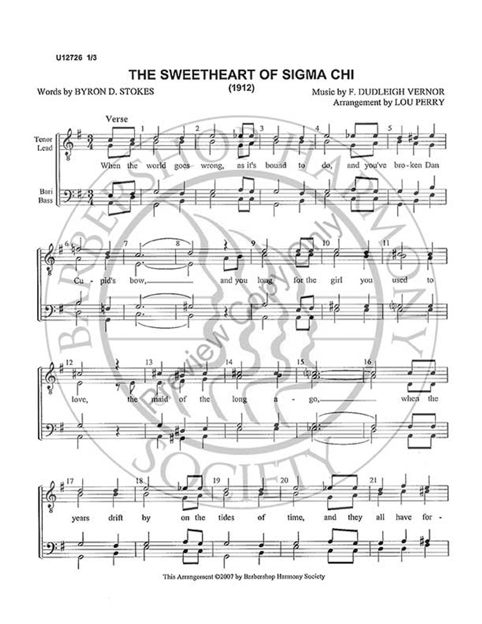 Sweetheart Of Sigma Chi 5 (TTBB) (arr. Louis Perry)-UNPUB