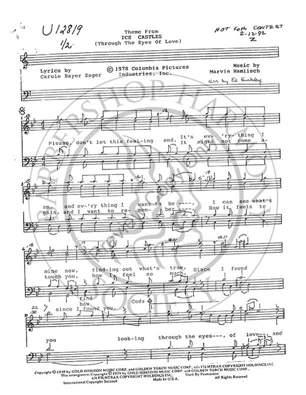 Theme from Ice Castles (Through The Eyes Of Love) (TTBB) (arr. Edward Hinkley)-UNPUB