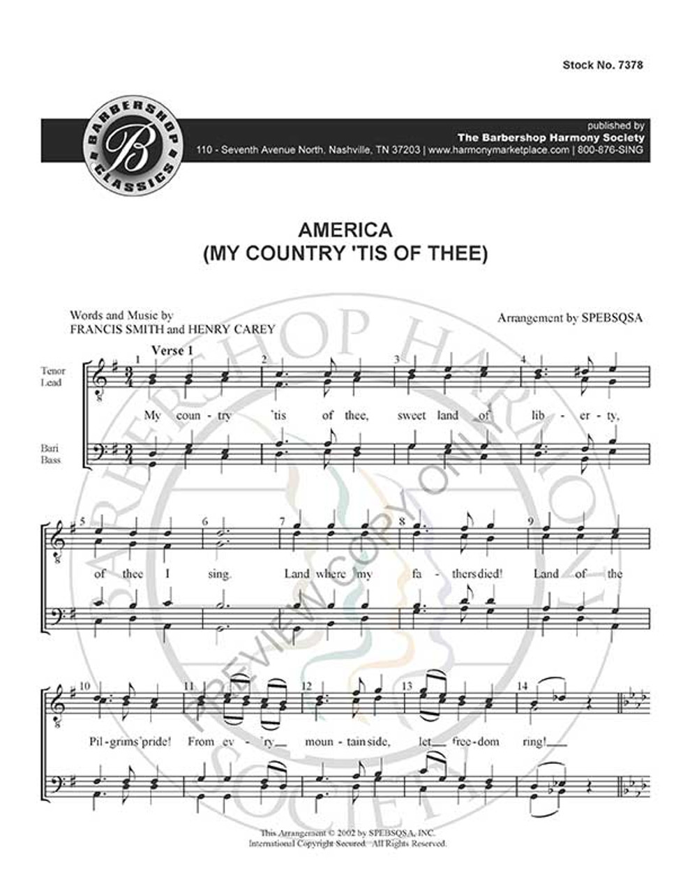 America (TTBB) (arr. SPEBSQSA)