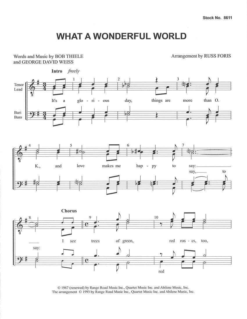 What a Wonderful World (TTBB) (arr. Foris) - SPECIAL ORDER