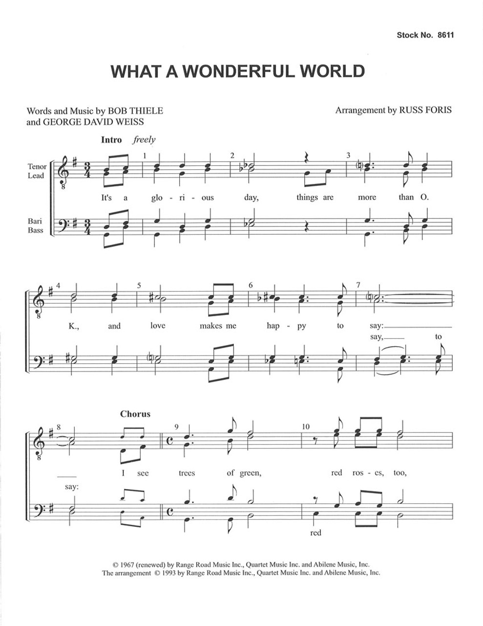 What a Wonderful World (TTBB) (arr. Foris) - SPECIAL ORDER