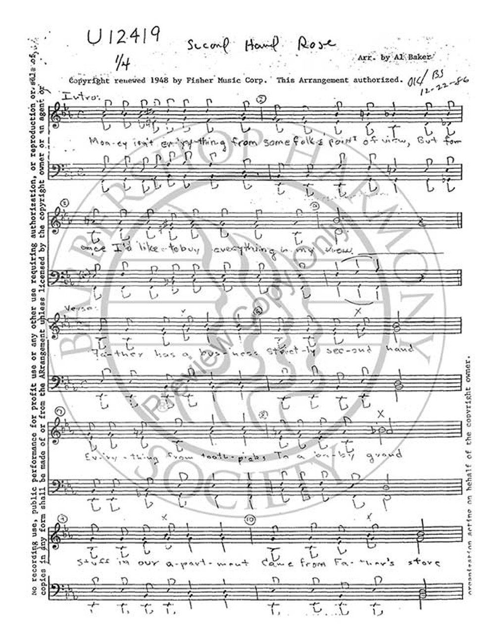 Second Hand Rose (SSAA) (arr. Al Baker)-Download-UNPUB