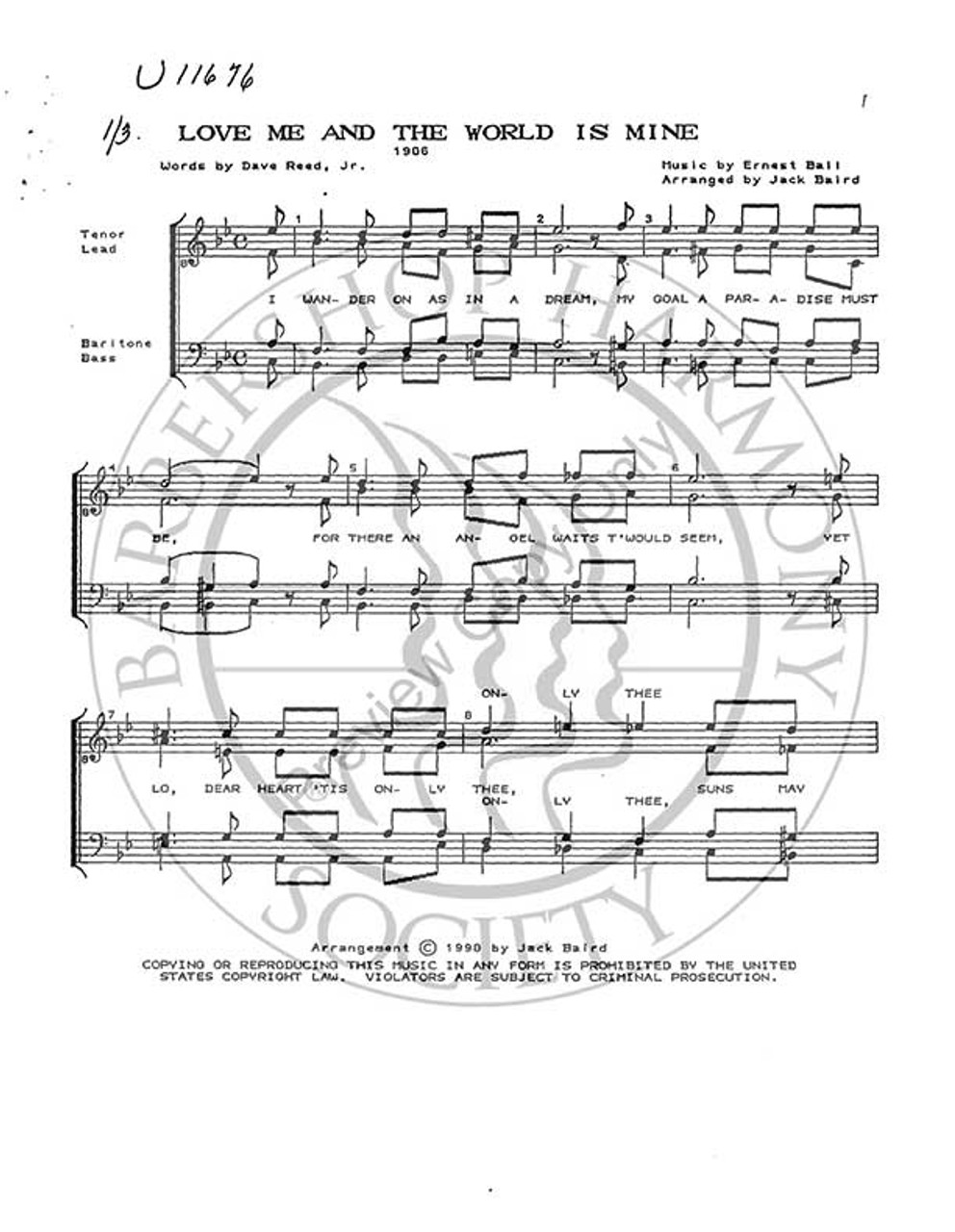 Love Me And The World Is Mine (TTBB) (arr. Jack Baird)-Download