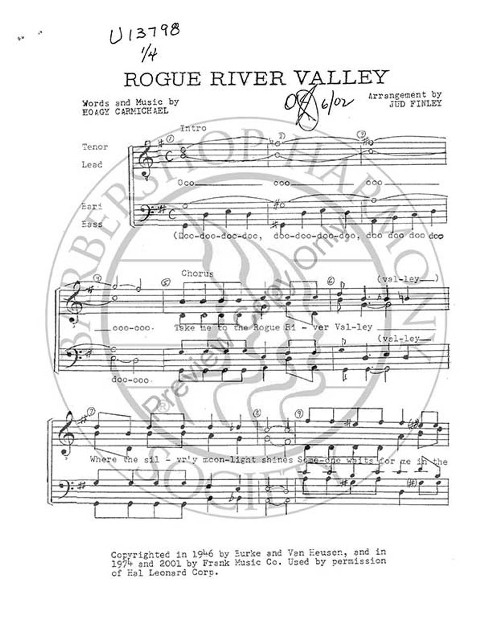 Rogue River Valley (TTBB) (arr. Jud Finley)-Download-UNPUB