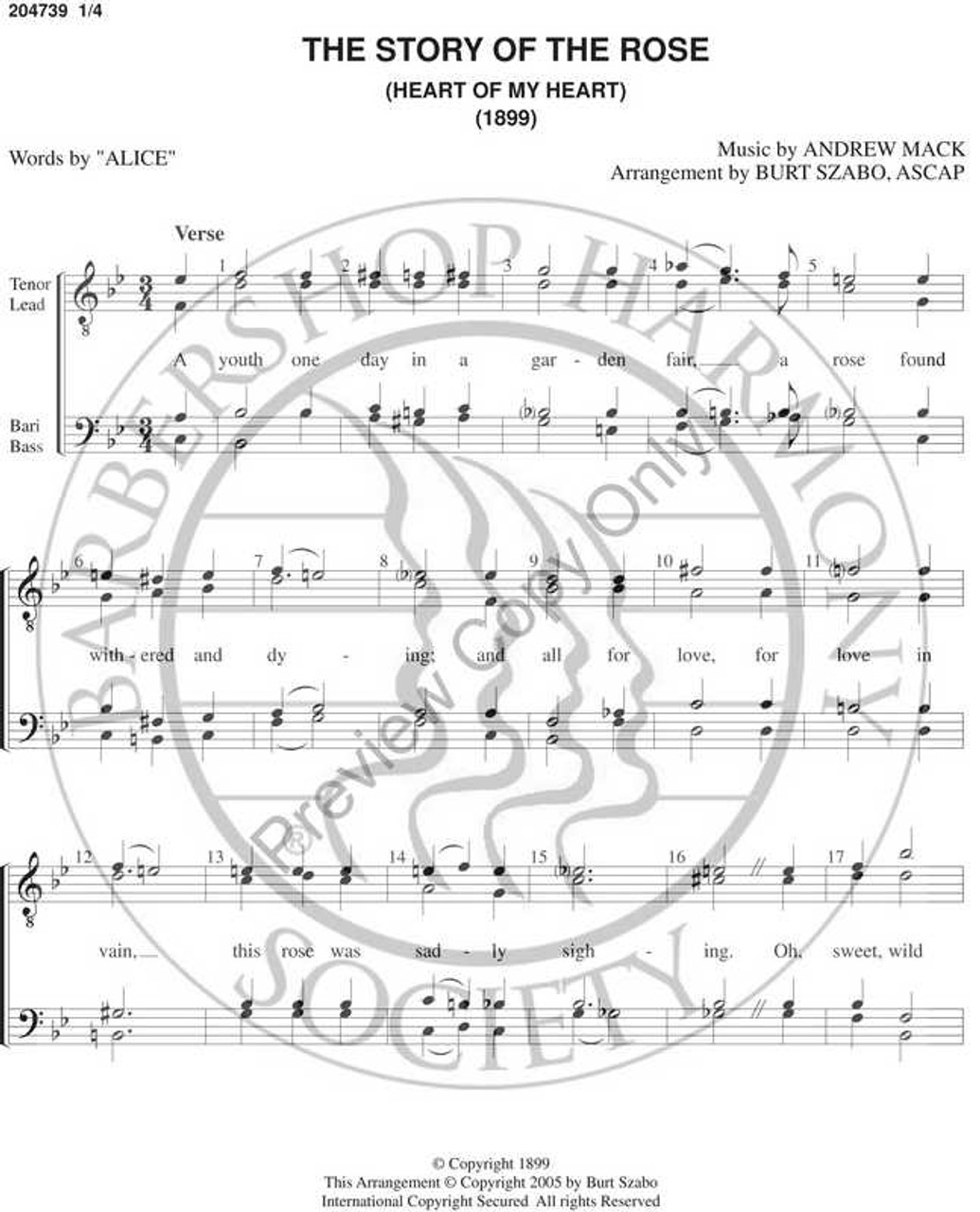 Heart Of My Heart, Story Of The Rose (TTBB) (arr. Burt Szabo)-Download-UNPUB