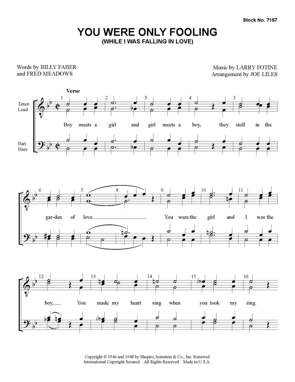 You Were Only Fooling (When I Was Falling in Love) (TTBB) (arr. Liles) - Special Order