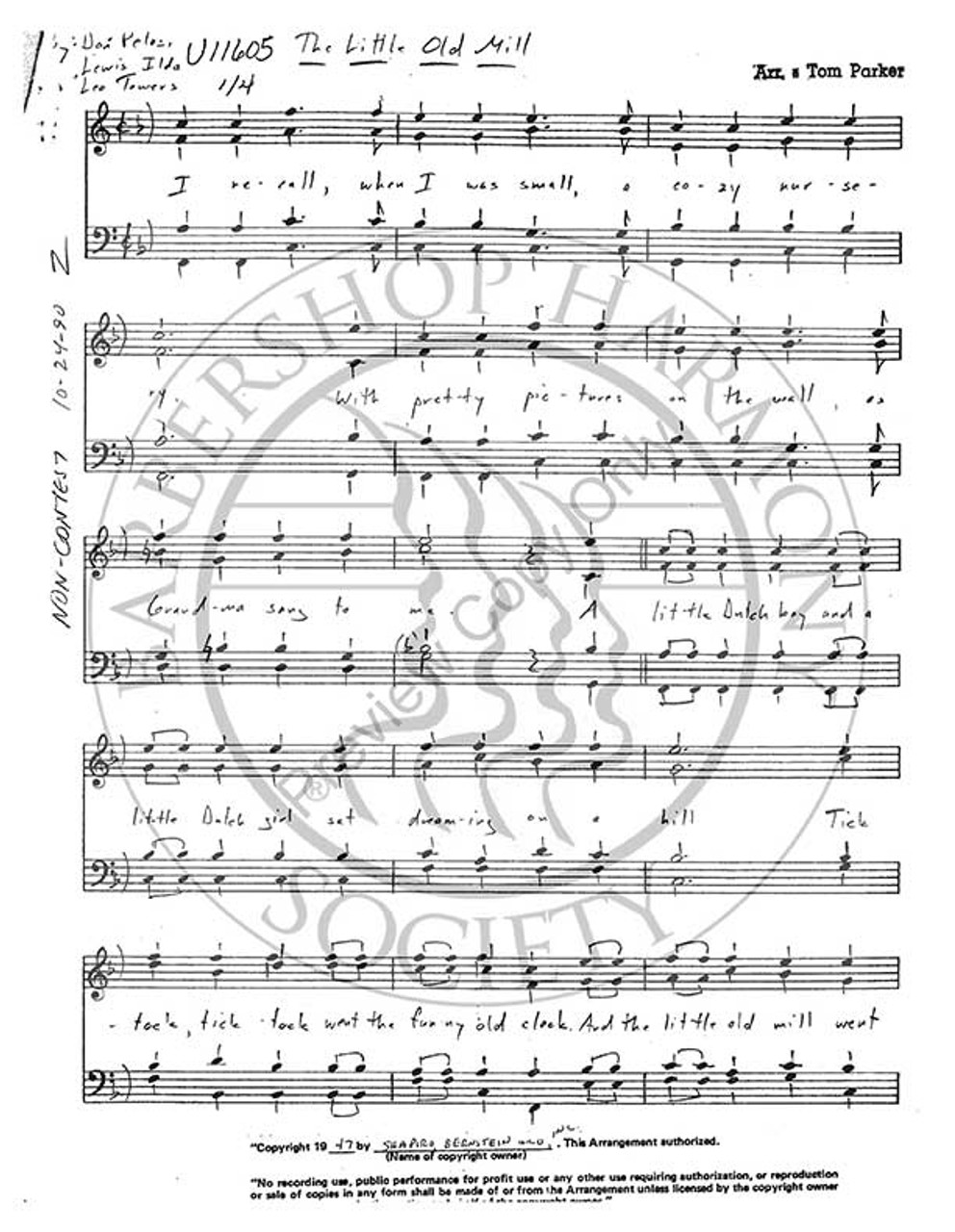 Little Old Mill (TTBB) (arr. Tom Parker)-Download-UNPUB