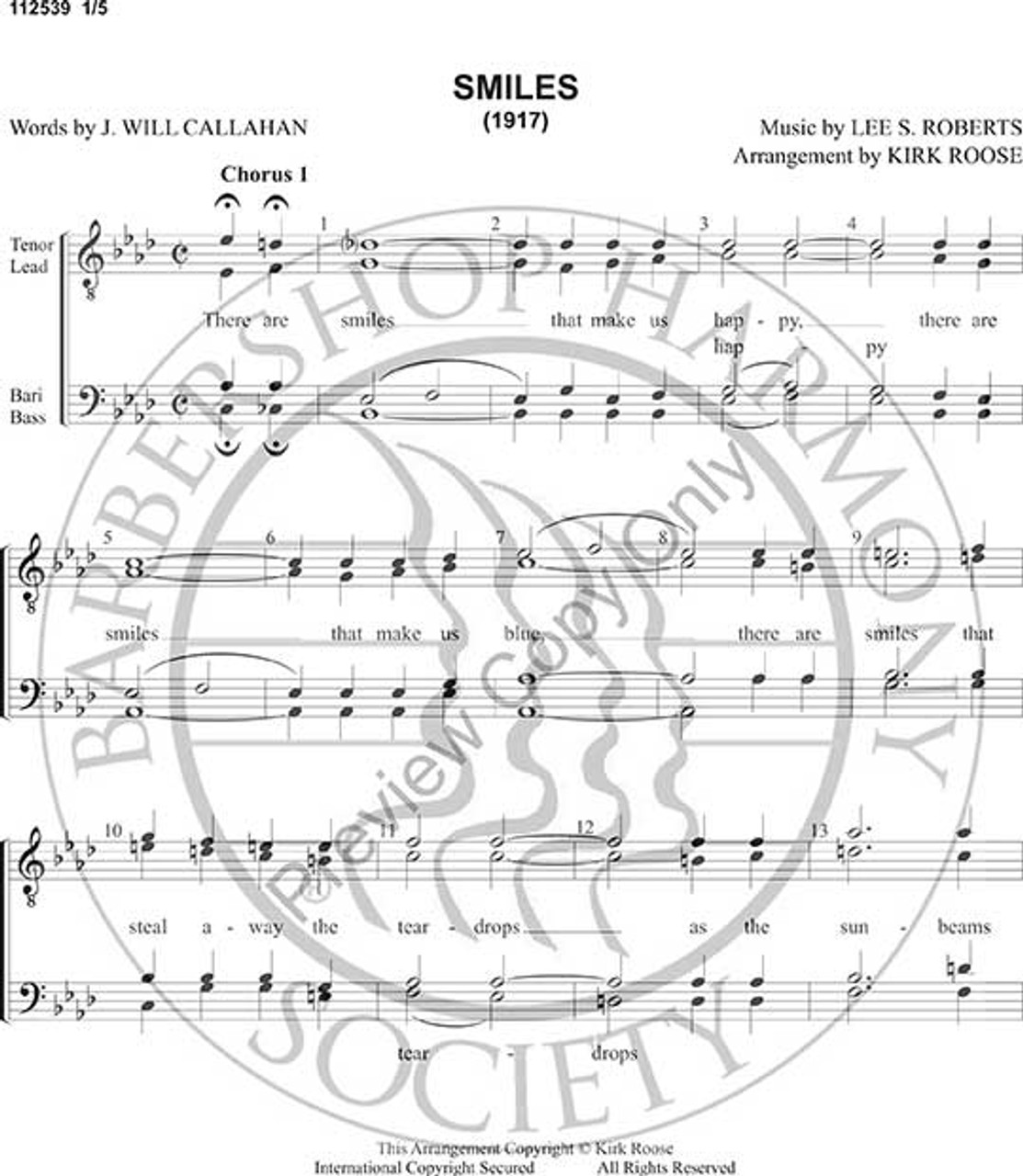 Smiles (TTBB) (arr. Kirk Roose)-Download-UNPUB