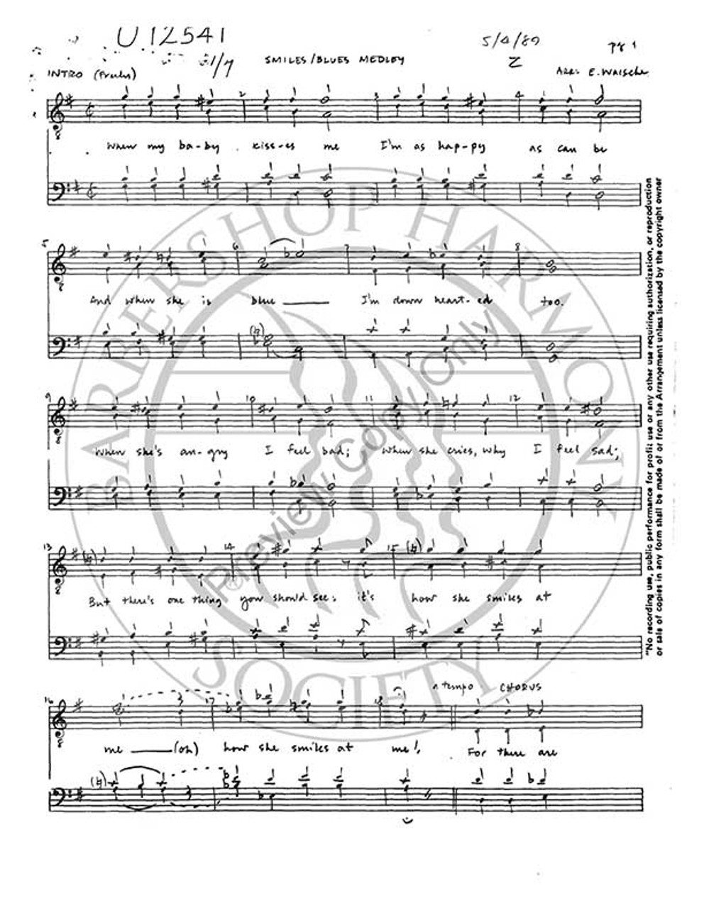 Smiles/Blues Medley (TTBB) (arr. Ed Waesche)-Download-UNPUB