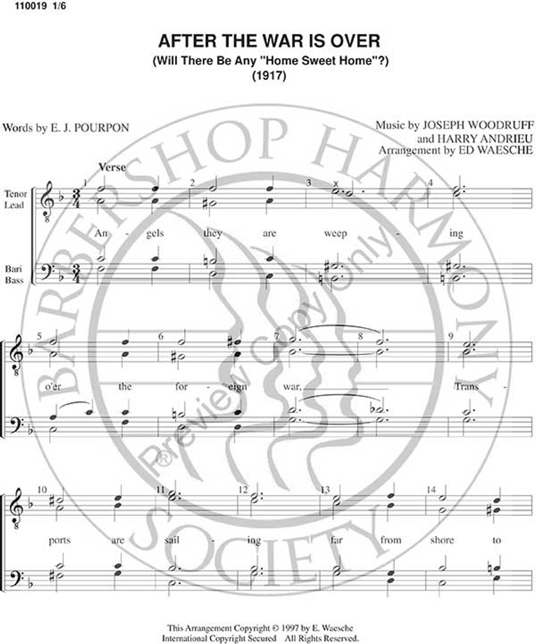 After The War Is Over (TTBB) (arr. Ed Waesche)-Download-UNPUB