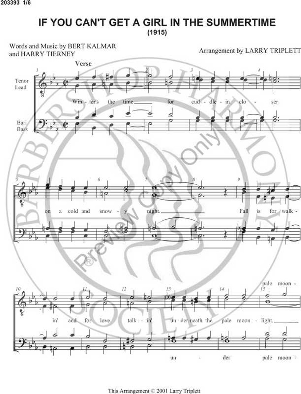 If You Can't Get A Girl In The Summertime (TTBB) (arr. Larry Triplett)-Download-UNPUB