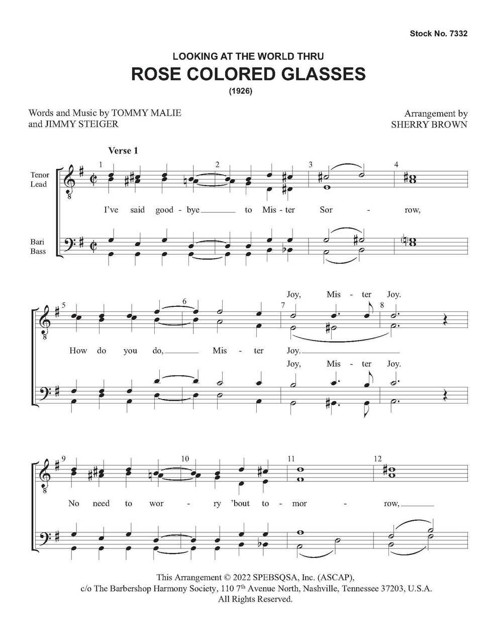 Looking at the World Through Rose Colored Glasses (TTBB) (arr. Brown)