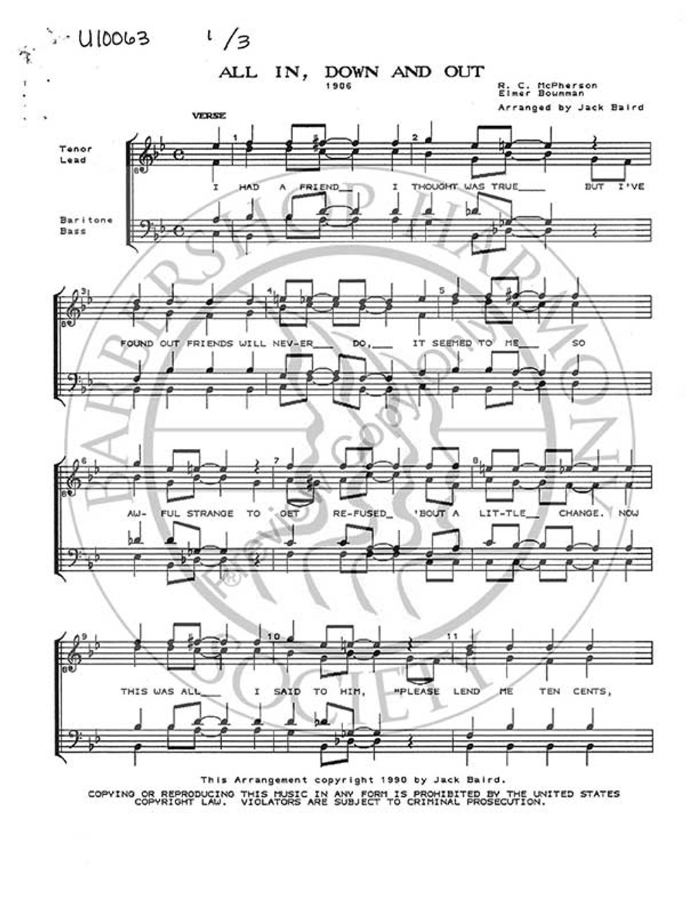 All In Down And Out (TTBB) (arr. Jack Baird)-Download-UNPUB
