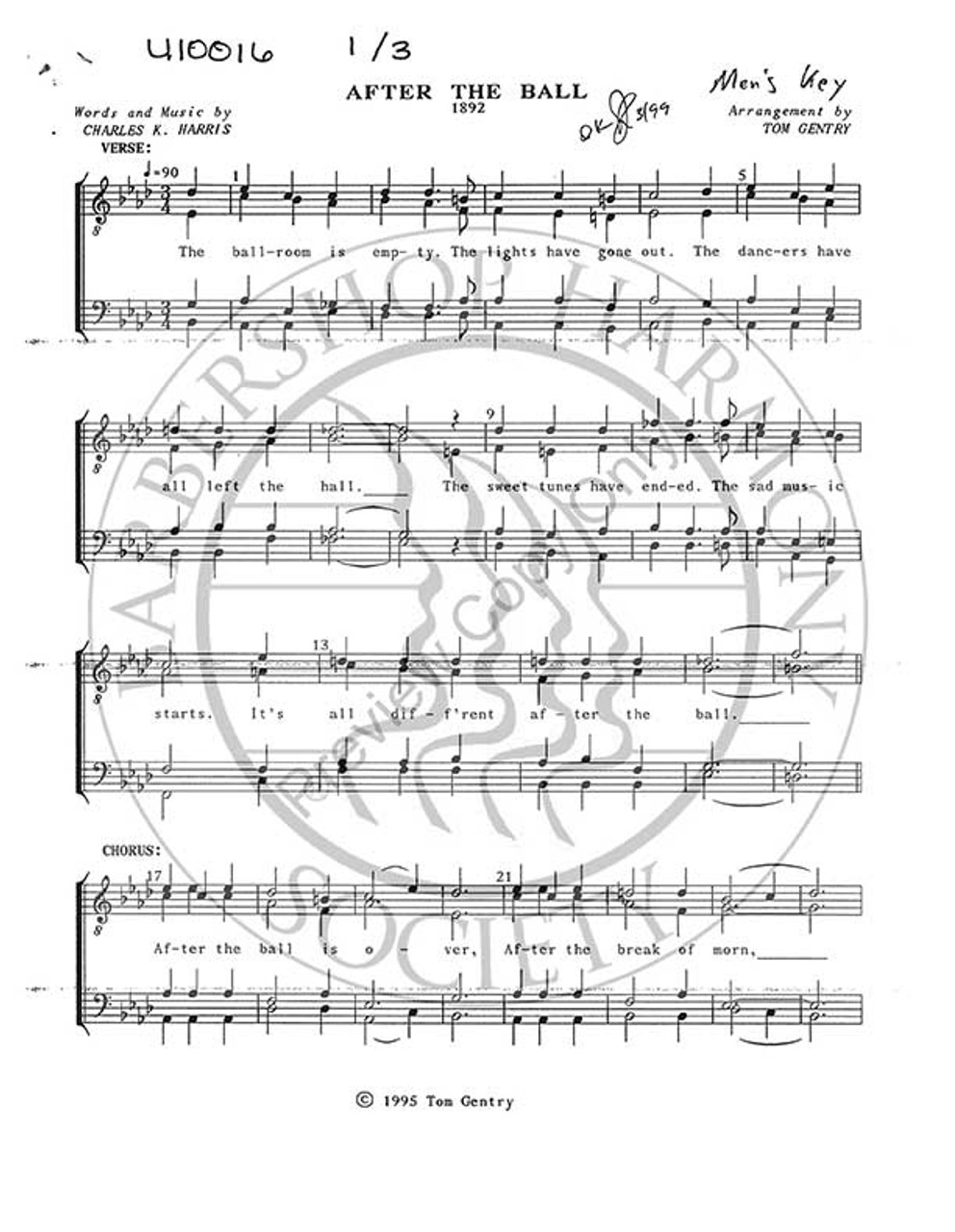 After The Ball (TTBB) (arr. Tom Gentry)-Download-UNPUB