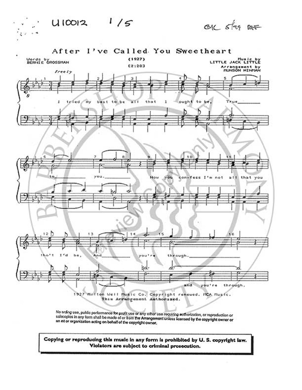 After I've Called You Sweetheart 1 (TTBB) (arr. Munson Hinman)-Download-UNPUB