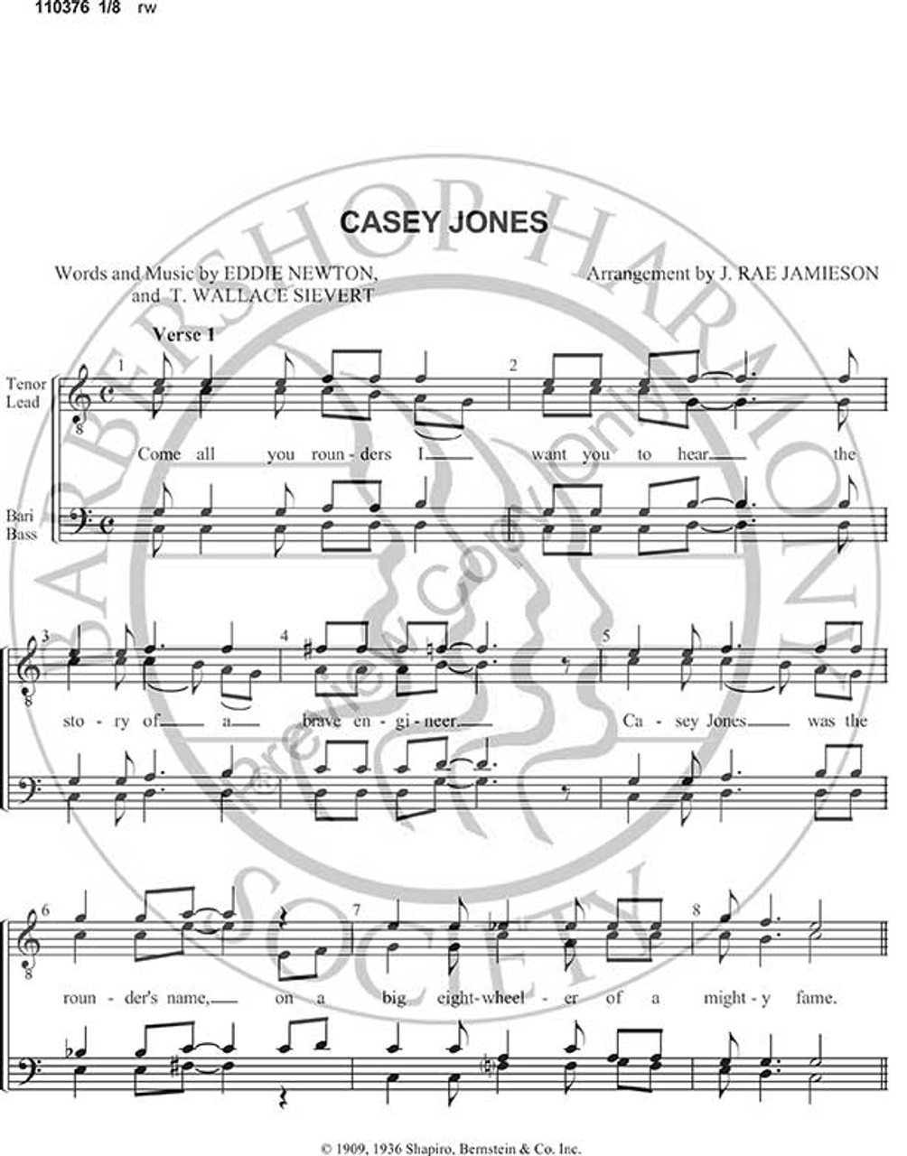 Casey Jones (TTBB) (arr. J Rae Jamieson)-Download-UNPUB