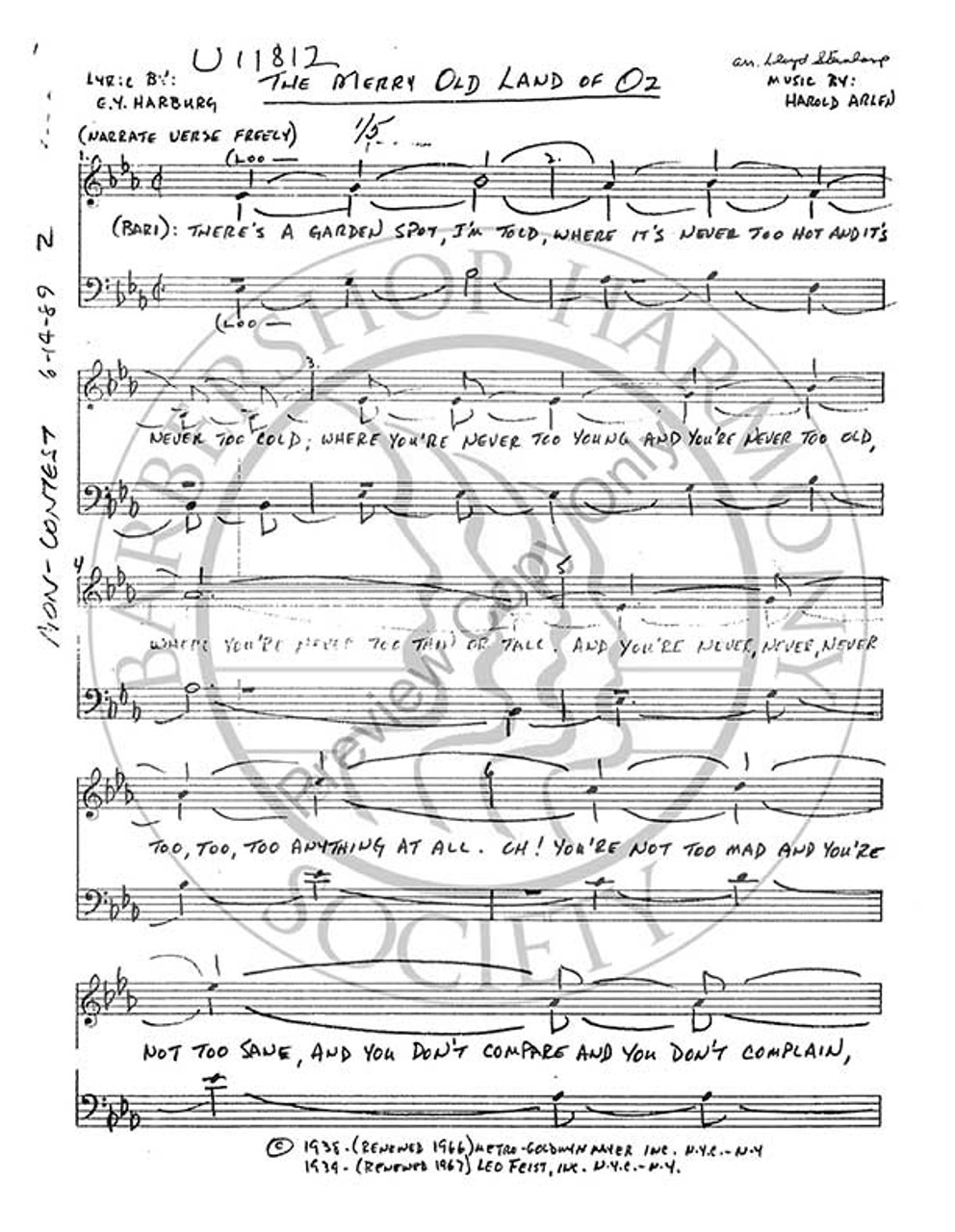 Merry Old Land Of Oz (TTBB) (arr. Lloyd Steinkamp)-Download-UNPUB