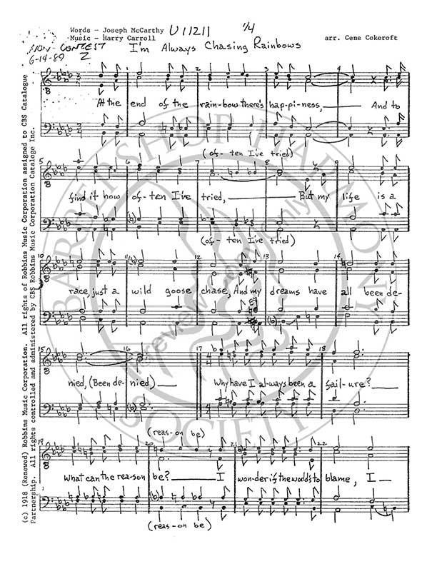 I'm Always Chasing Rainbows (TTBB) (arr. Gene Cokeroft)-Download