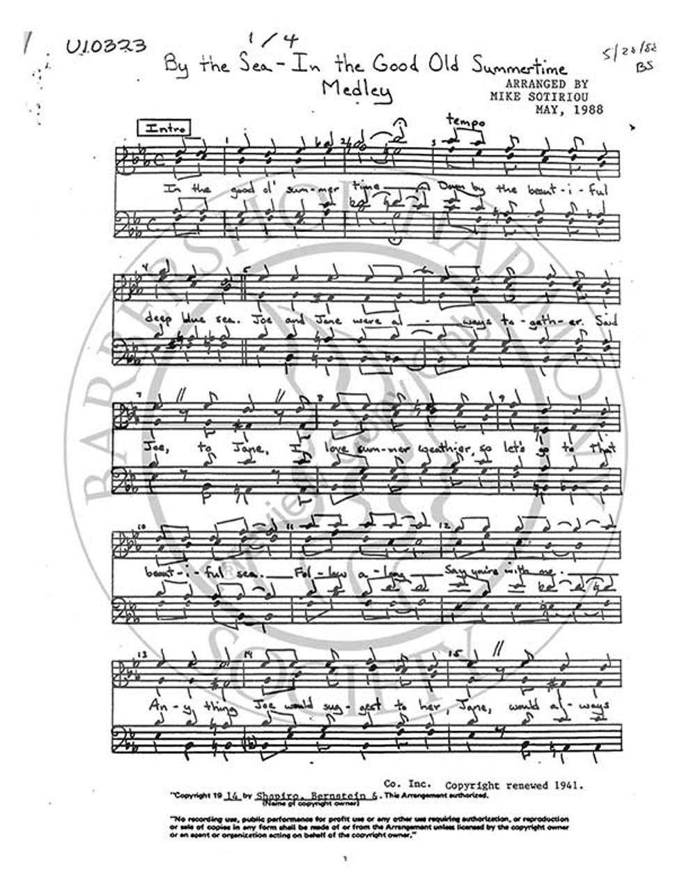 By The SeaI/In The Good Old Summertime Medley 1 (TTBB) (arr. Mike Sotiriou)-Download-UNPUB