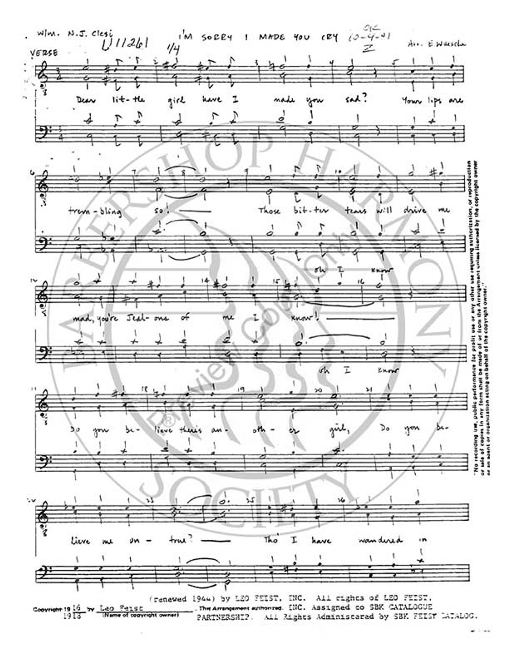 I'm Sorry I Made You Cry 2 (TTBB) (arr. Ed Waesche)-Download-UNPUB