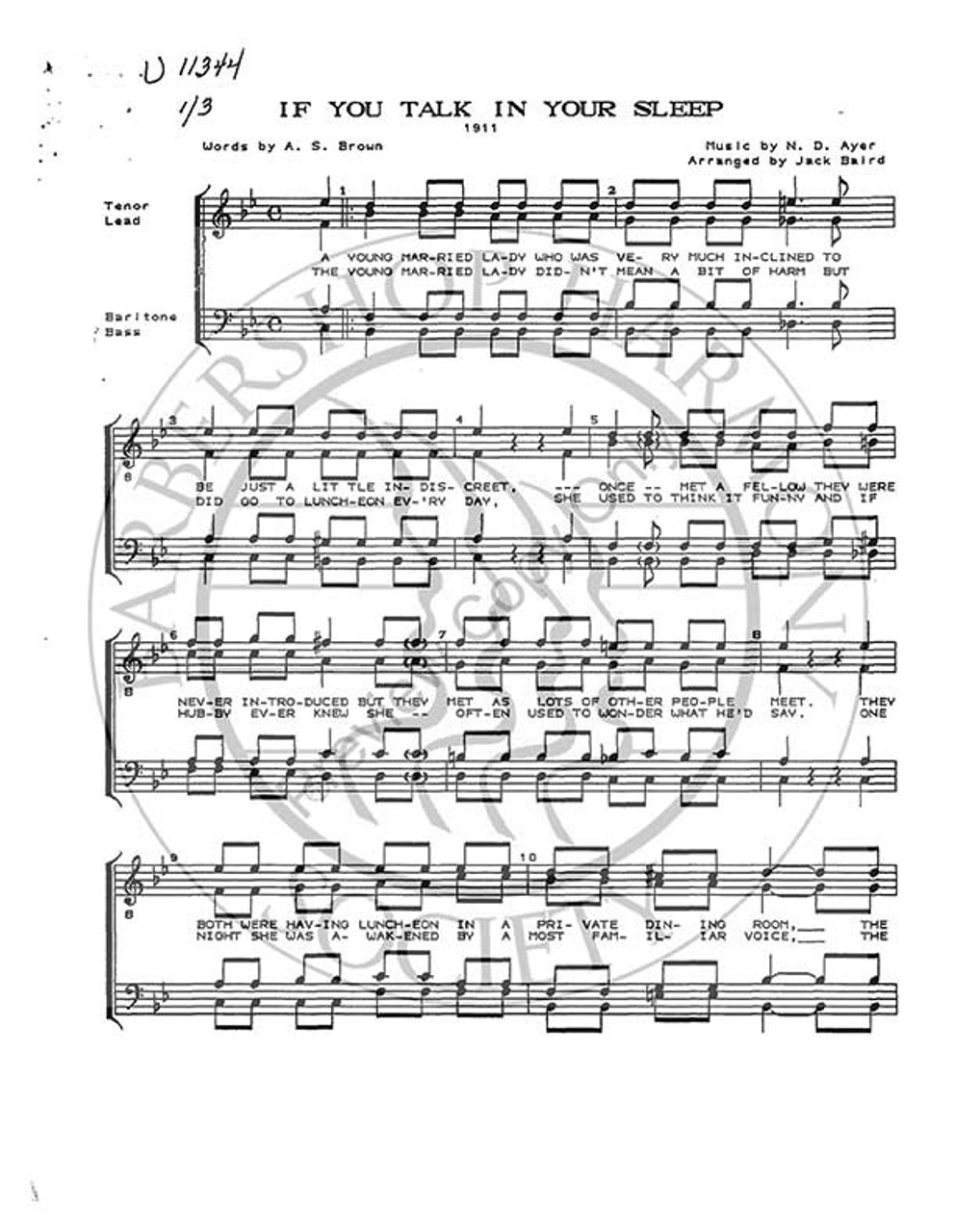 If You Talk In Your Sleep,Don't Mention My Name (TTBB) (arr. Jack Baird)-Download-UNPUB