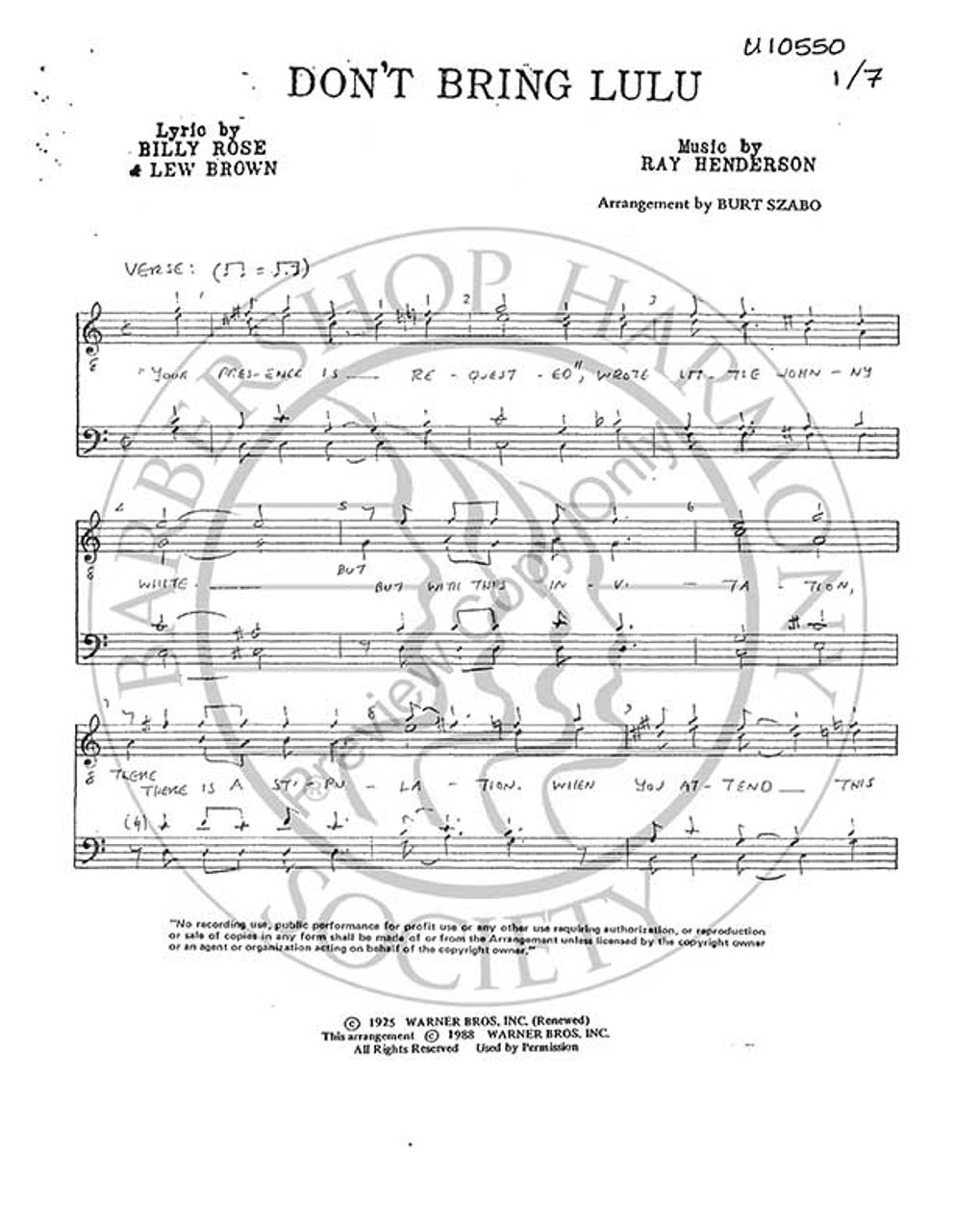 Don't Bring Lulu 1 (TTBB) (arr. Burt Szabo)-Download-UNPUB