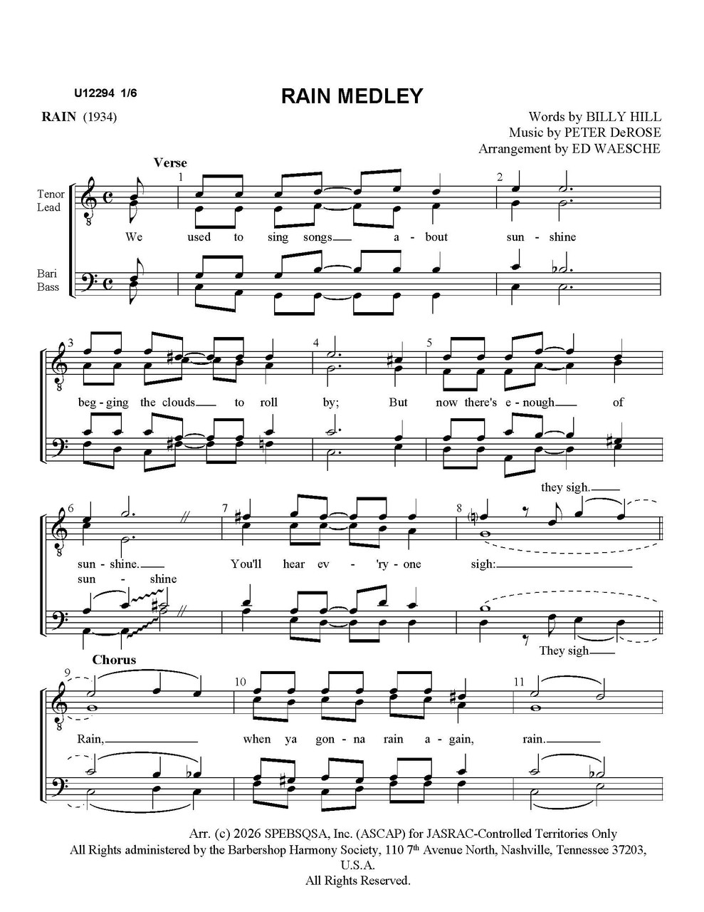Rain Medley (TTBB) (arr. Ed Waesche)-Download