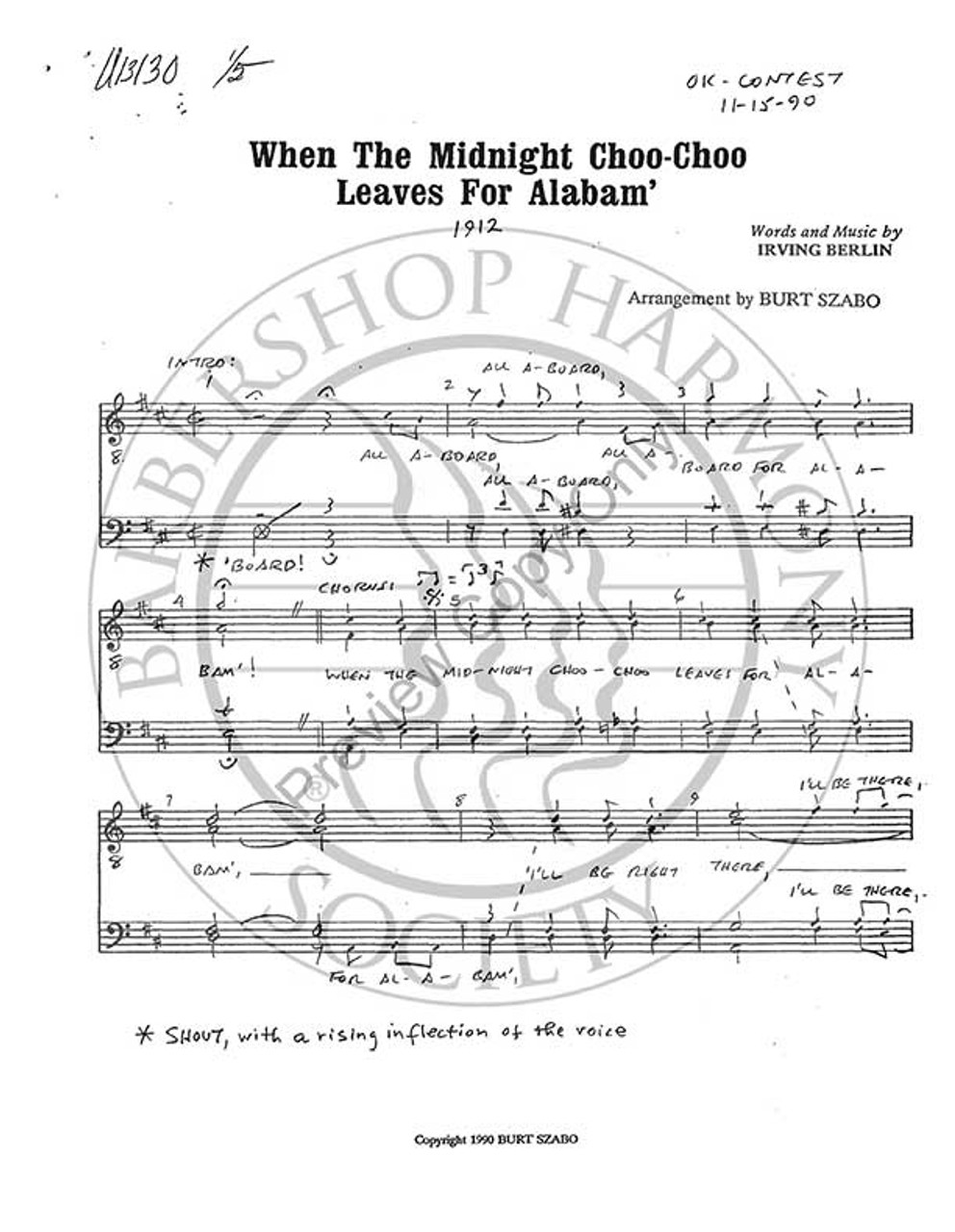 When The Midnight Choo Choo Leaves For Alabam (TTBB) (arr. Burt Szabo)-Download-UNPUB