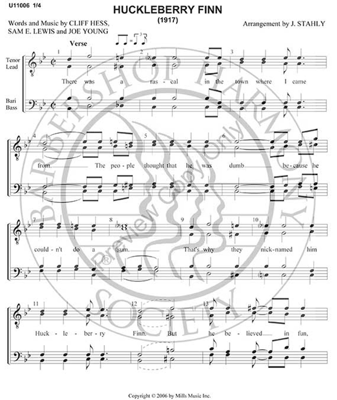 Huckleberry Finn 1 (TTBB) (arr. Jim Stahly)-Download-UNPUB