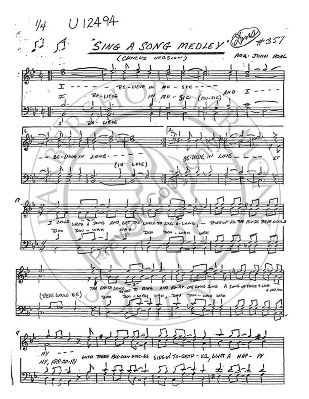 Sing A Song Medley (TTBB) (arr. John Hohl)-Download-UNPUB