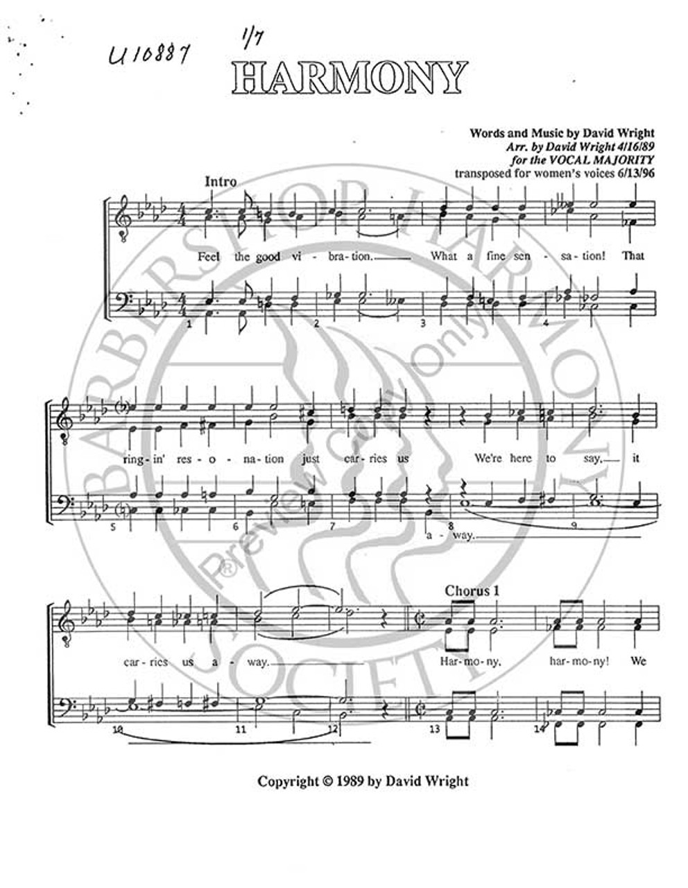 Harmony (SSAA) (arr. David Wright)-Download-UNPUB