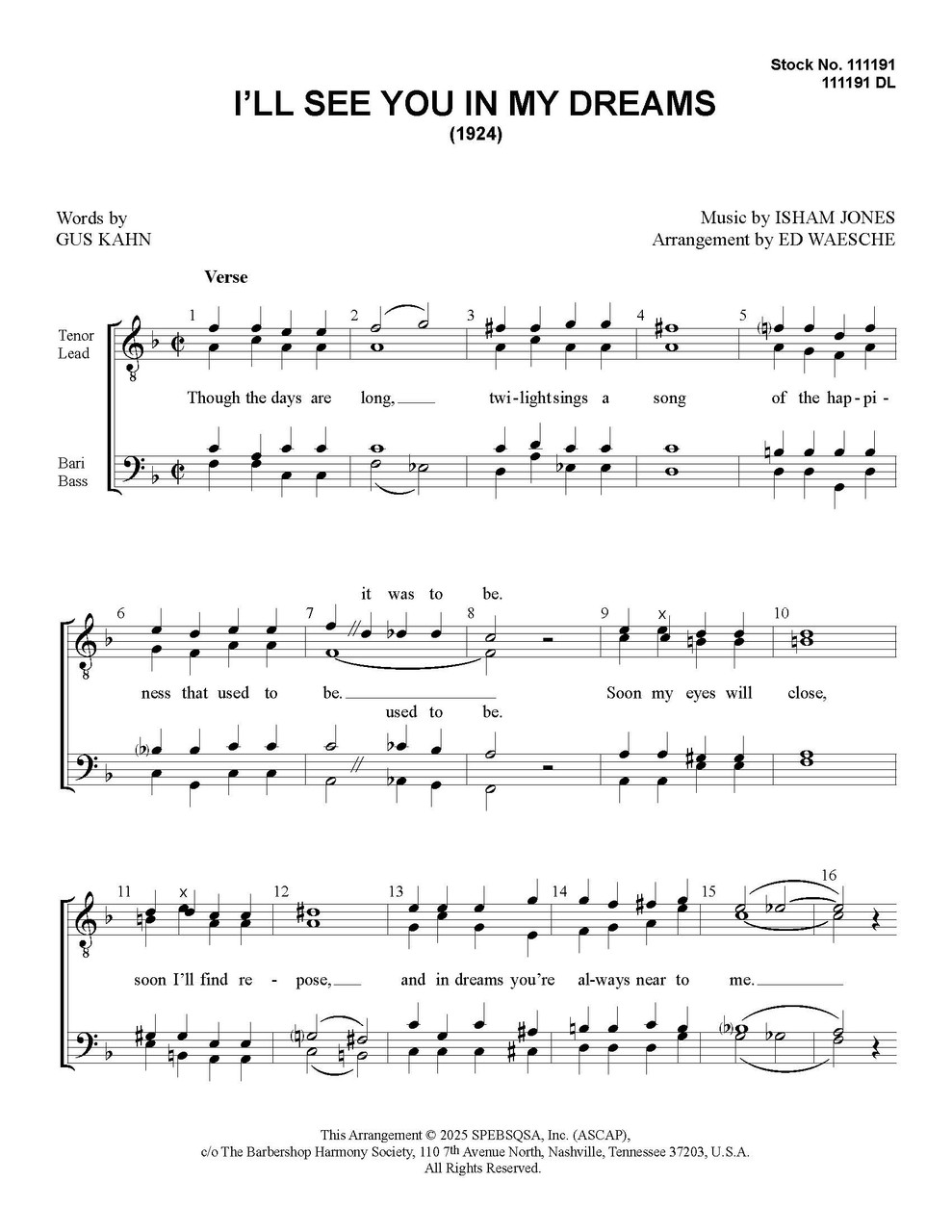 I'll See You In My Dreams (TTBB) (arr. Waesche)-Download