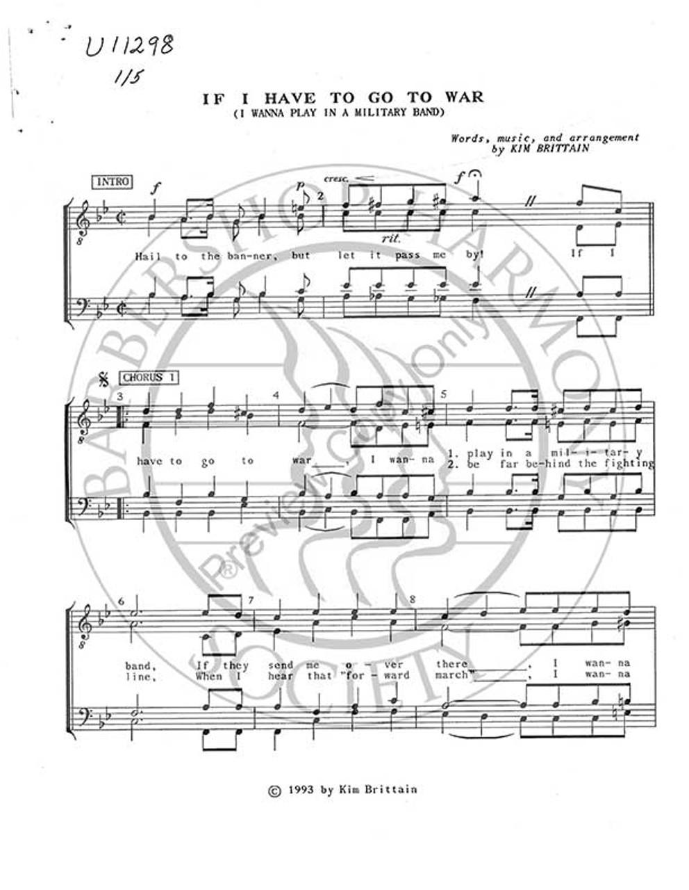 If I Have To Go To War (TTBB) (arr. Kim Brittain)-Download-UNPUB