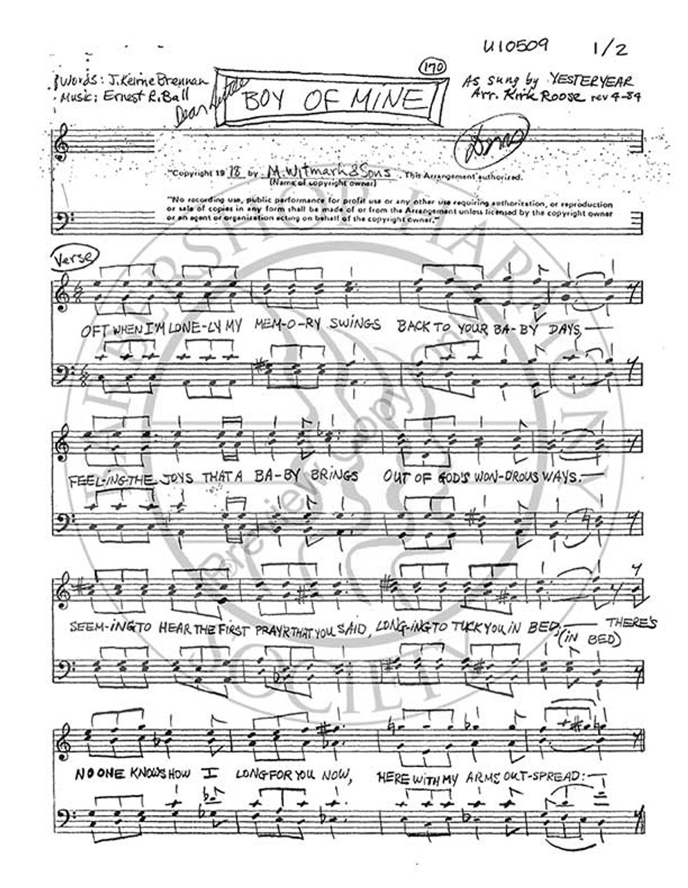 Dear Little Boy Of Mine (TTBB) (arr. Kirk Roose)-Download-UNPUB