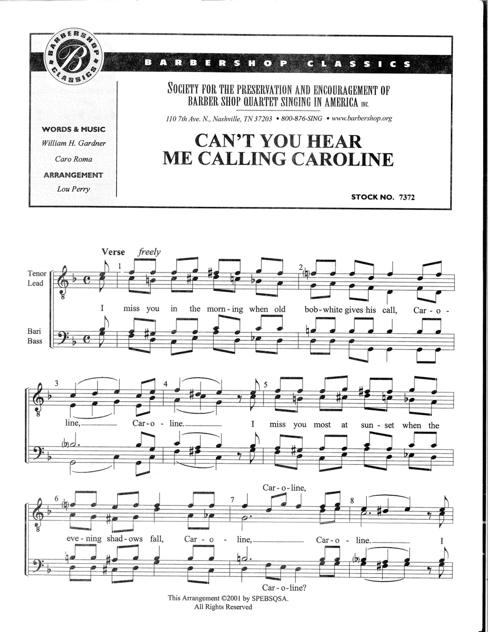 Can't You Hear Me Calling Caroline (TTBB) (arr. Perry)