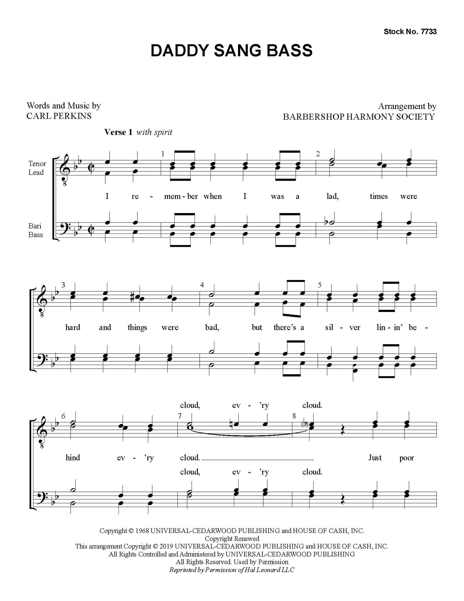 Daddy Sang Bass (TTBB) (arr. BHS) Harmony Society