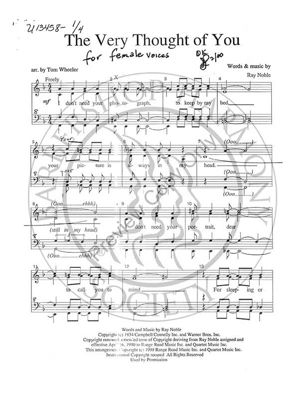 Very Thought Of You The Ssaa Arr Tom Wheeler Download Unpub Barbershop Harmony Society