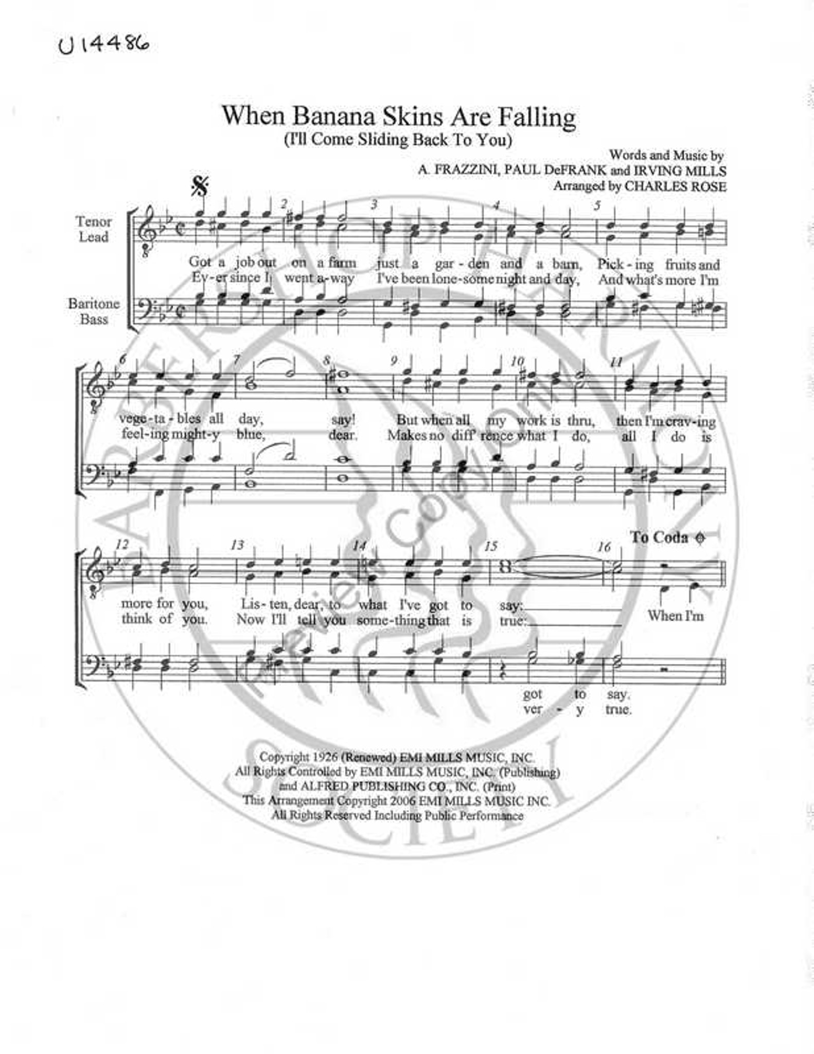 When Banana Skins Are Falling 2 (TTBB) (arr. Charles Rose)-Download-UNPUB