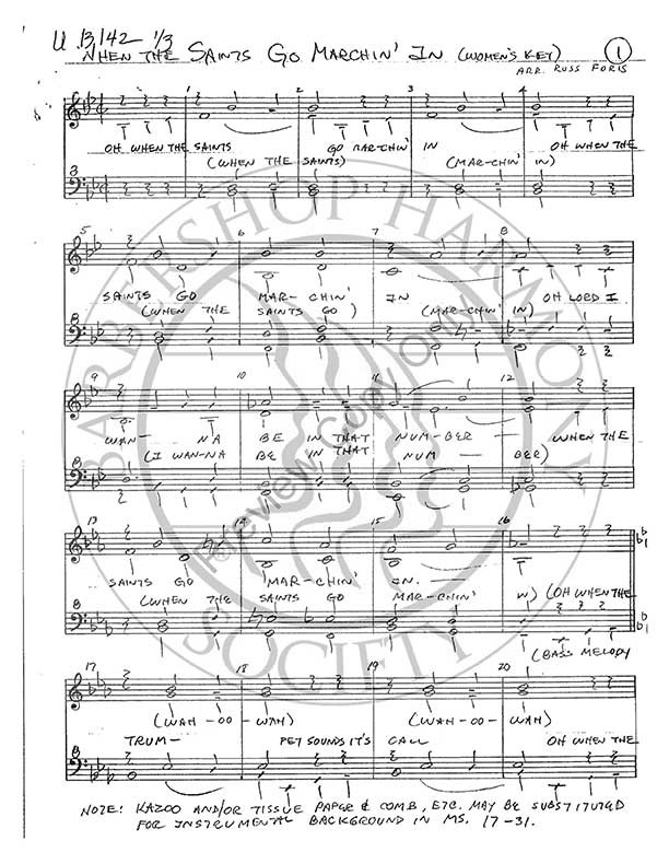 When The Saints Go Marching In Ssaa Arr Russ Foris Download Unpub Barbershop Harmony Society