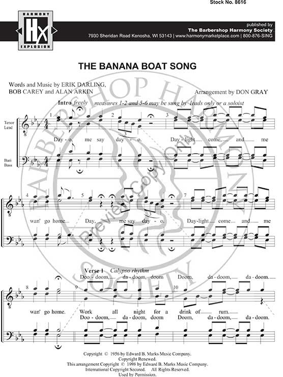 The Banana Boat Song (TTBB) (arr. Gray) Download Harmony