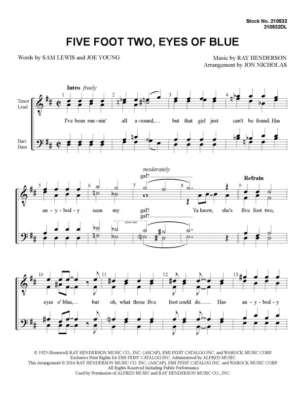 Five Foot Two Eyes Of Blue TTBB UNPUB Barbershop Harmony Society five-foot-two-eyes-of-blue-ttbb-unpub-barbershop-harmony-society