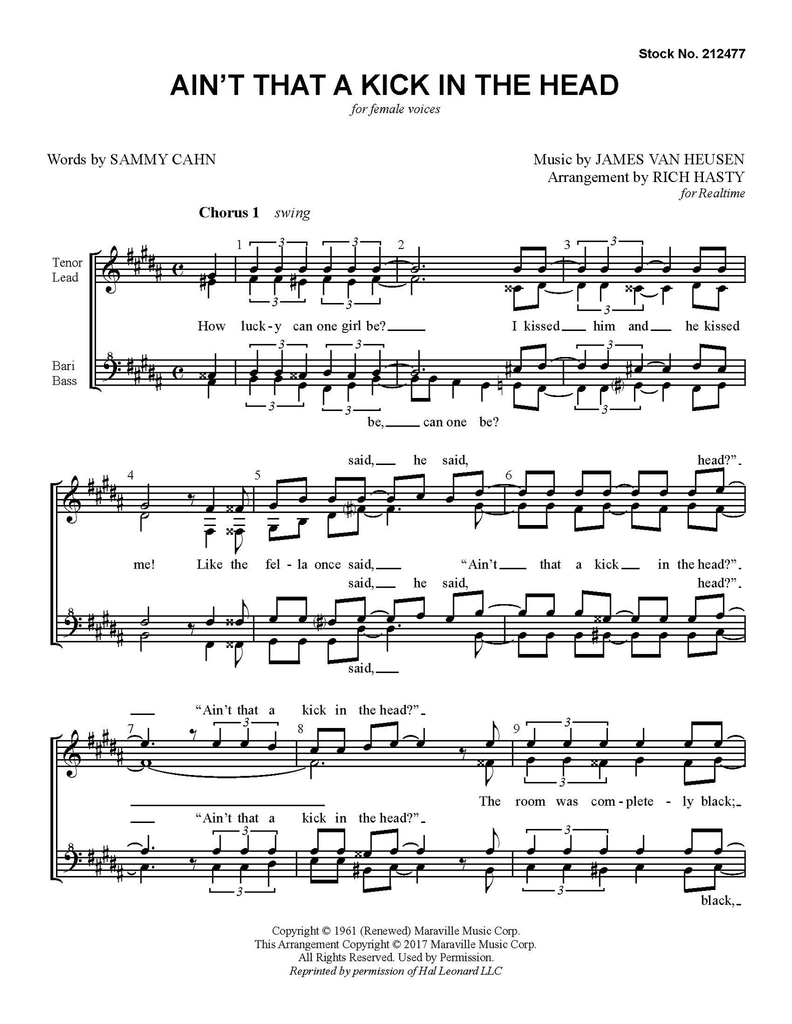Ain T That A Kick In The Head Ssaa Arr Hasty Barbershop Harmony Society Ain T That A Kick In The Head Ssaa Arr Hasty Barbershop Harmony Society