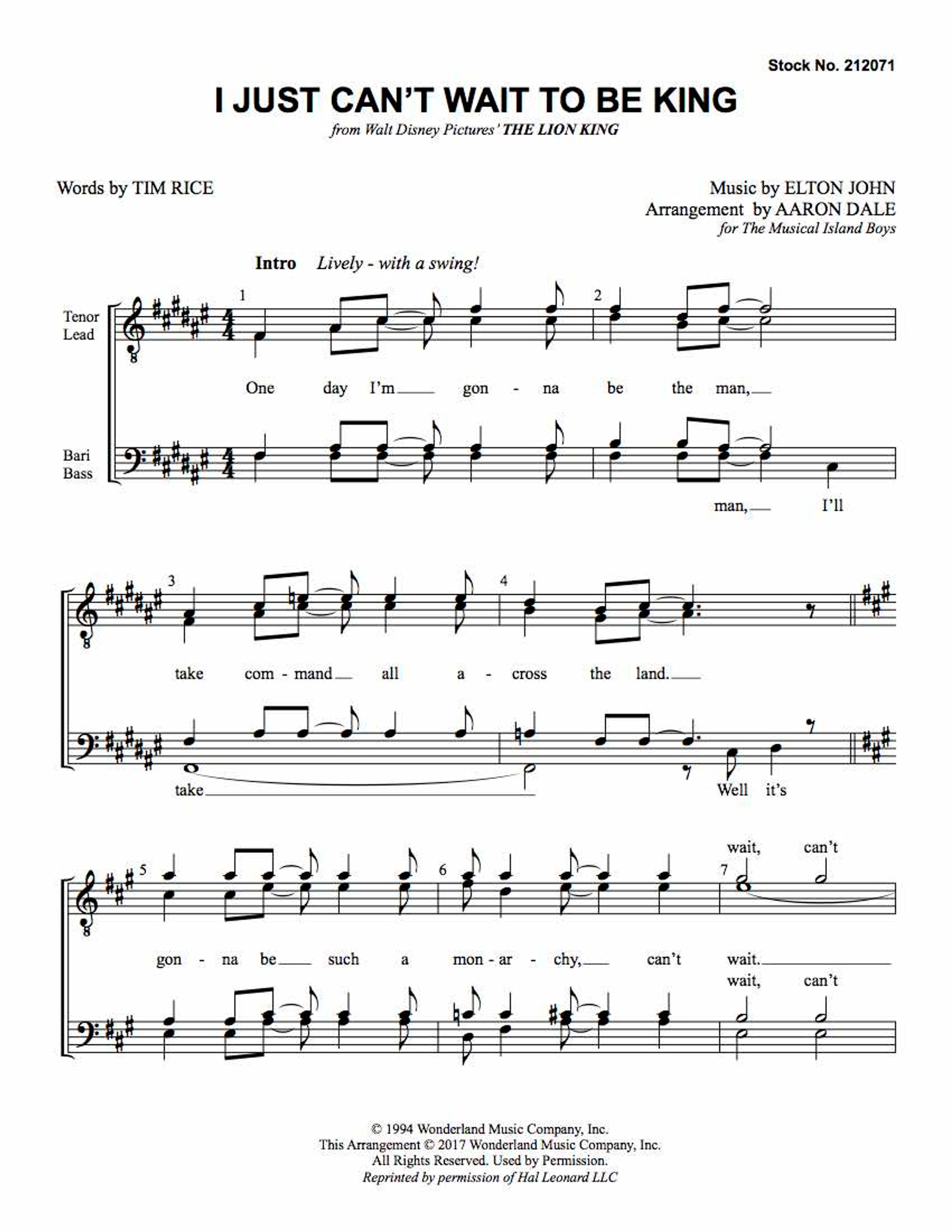 I Just Can T Wait To Be King Ttbb Arr Dale Barbershop Harmony Society I Just Can T Wait To Be King Ttbb Arr Dale Barbershop Harmony Society