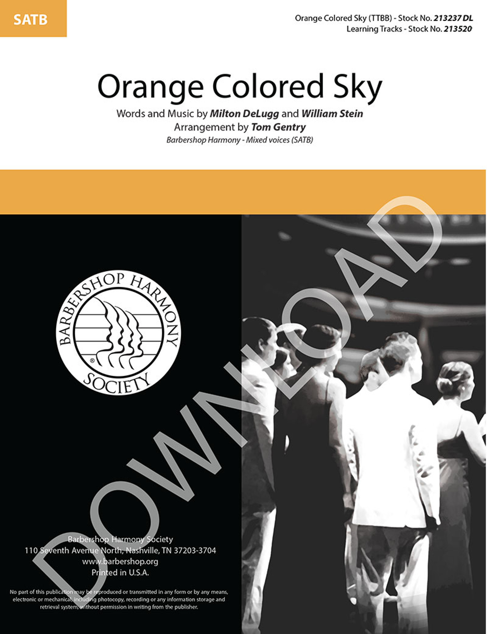 Orange Colored Sky SATB arr Tom Gentry Download Barbershop Orange Colored Sky SATB arr Tom Gentry Download Barbershop