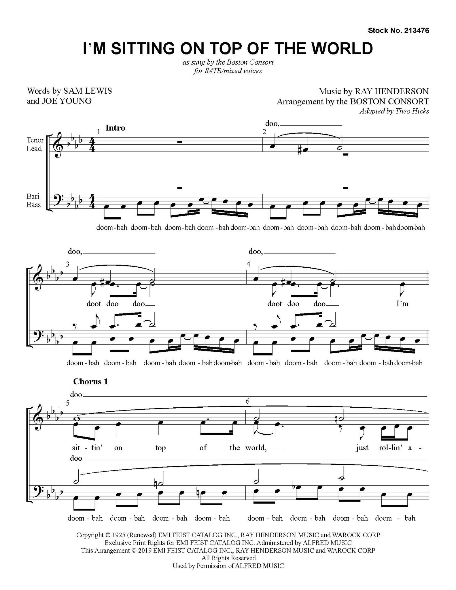 I'm Sitting On Top the World (SATB) (arr. The Boston - Download Harmony Society