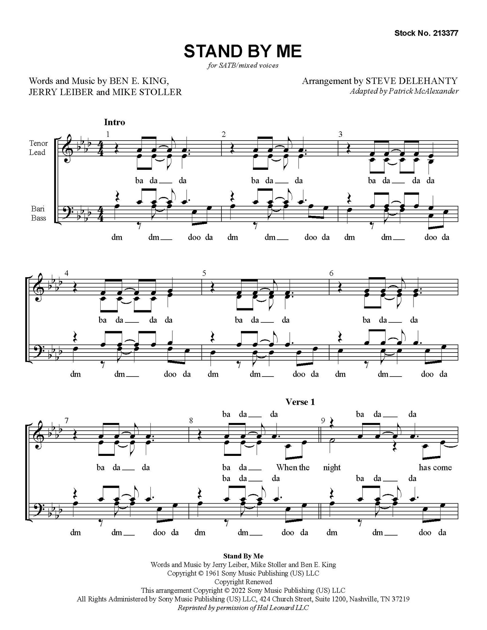 Stand By Me (SATB) (arr. Delehanty) Harmony Society