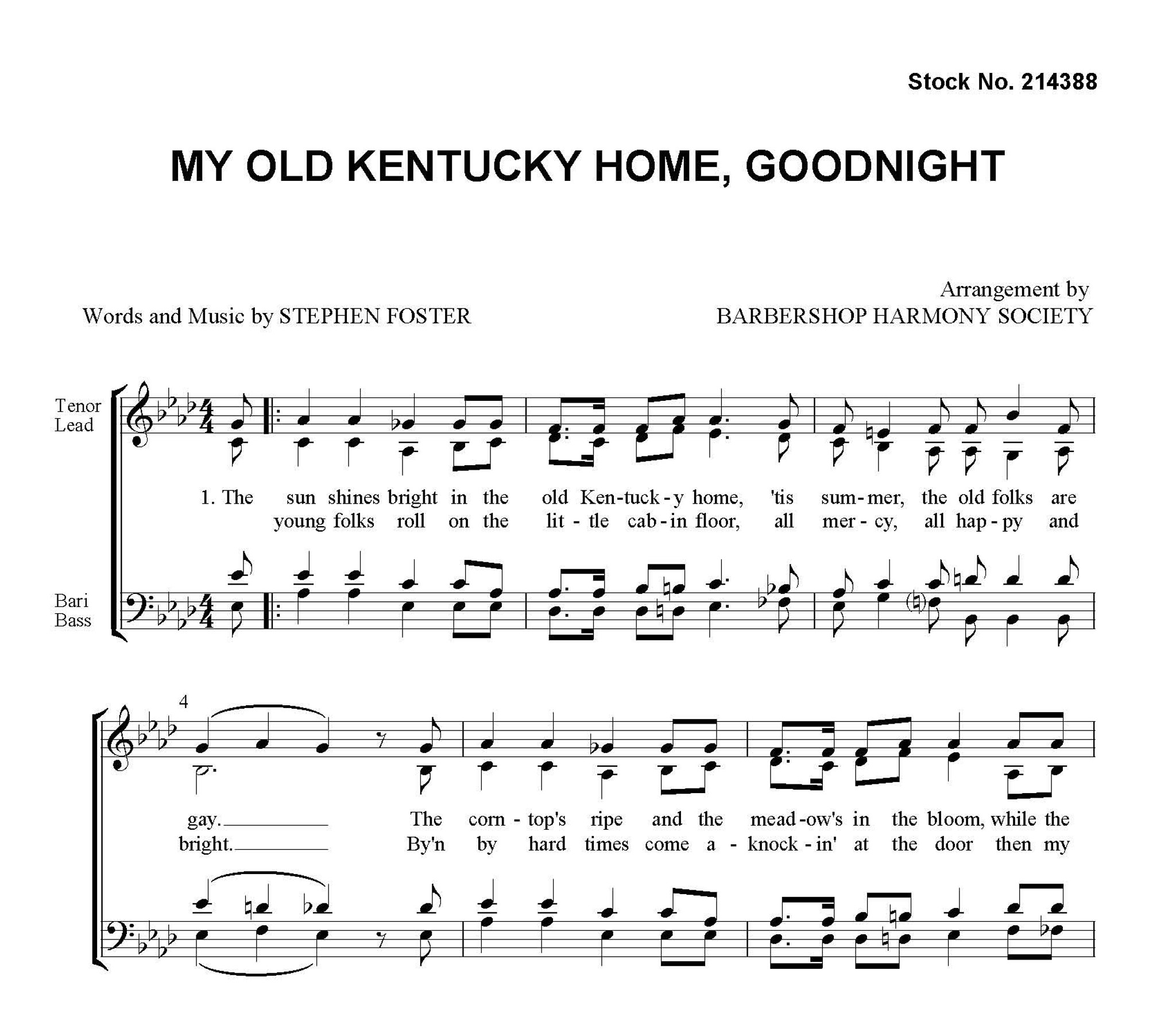 My Old Kentucky Home, Goodnight (SATB) Harmony Society