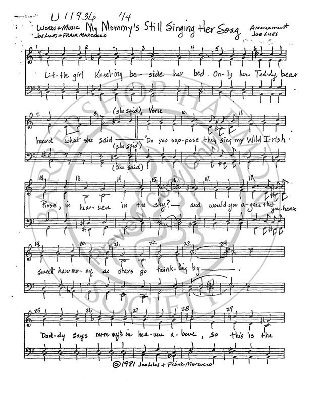 My Mommy's Still Singing Her Song (SSAA) (arr. Joe Liles)-UNPUB ...